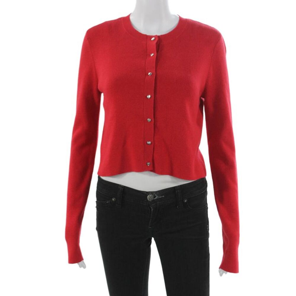 Cami NYC Womens Red Cotton Cardigan Crew Neck Long Sleeve Size S